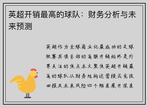 英超开销最高的球队：财务分析与未来预测