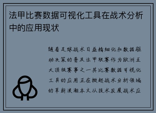 法甲比赛数据可视化工具在战术分析中的应用现状